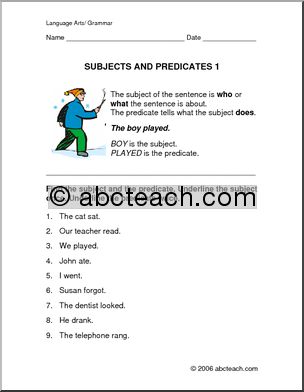 Grammar – Subject and Predicate (elem) Worksheets