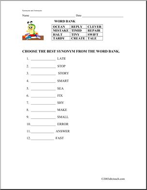 Synonyms Mistakes, Error, Blunder worksheet