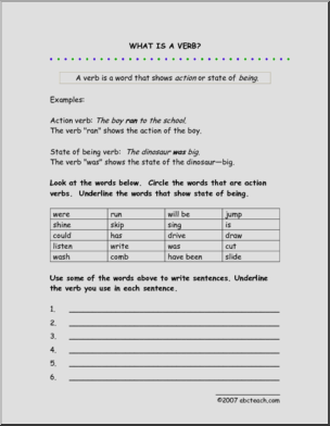 What Is a Verb? (primary/elem) Worksheet