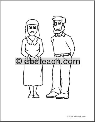 Clip Art: People: Woman and Man (coloring page)