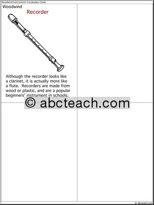 Vocabulary Cards: Woodwind – Recorder