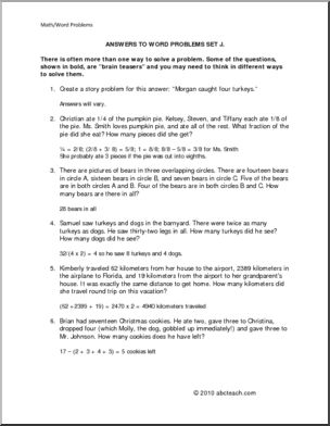 Sets A – U (elem Upper Elem) – Answers Word Problems – Abcteach