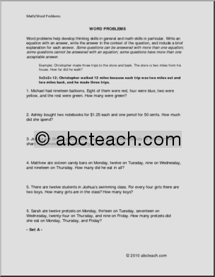 Set A (elem/upper elem) Word Problems