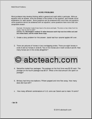 Set B (elem/upper elem) Word Problems