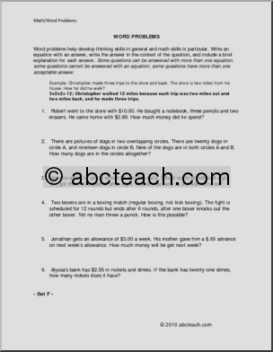 Set F (elem/upper elem) Word Problems