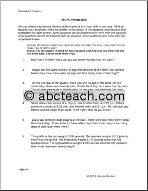 Set N (elem/upper elem) Word Problems