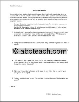 Set O (elem/upper elem) Word Problems