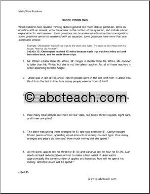 Set P (elem/upper elem) Word Problems