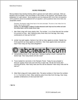 Set Q (elem/upper elem) Word Problems