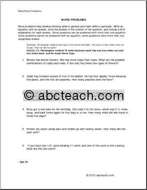 Set R (elem/upper elem) Word Problems