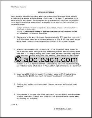Set S (elem/upper elem) Word Problems