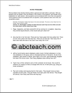 Set T (elem/upper elem) Word Problems