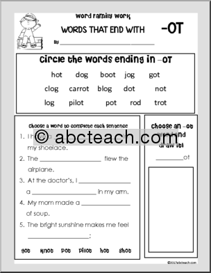 Word Endings - Vowels O and U Word Families I abcteach.com