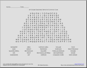 Word Search: Geometry Terms for Common Core (6th grade)