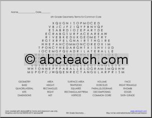 Word Search: Geometry Terms for Common Core (6th grade)