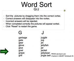 Interactive: Notebook: Phonics: Letters “G” and “J” (Sort)
