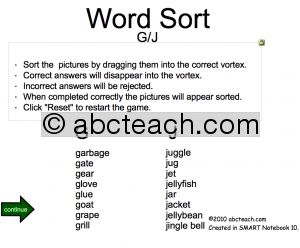 Interactive: Notebook: Phonics: Letters “G” and “J” (Sort)