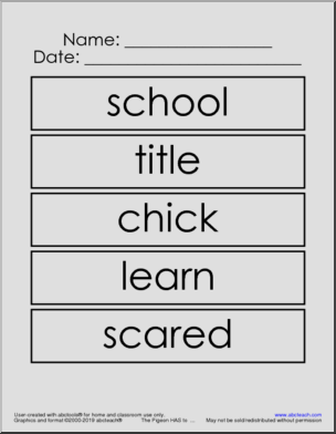 Word Wall: The Pigeon HAS to Go to School (primary/elem)