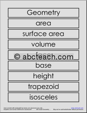 Word Wall: Geometry Terms for Common Core (6th grade)