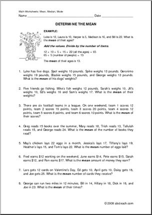 Word Problems: Mean, Median, and Mode (elem/upper elem) | Abcteach