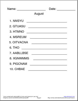 Unscramble the Words: August