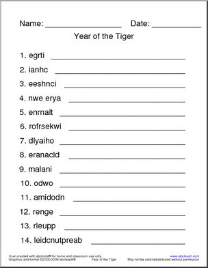Unscramble the Words: Year of the Tiger