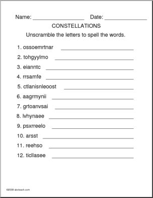Unscramble the Words: Constellations