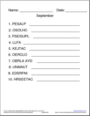 Unscramble the Words: September