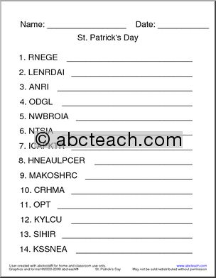 Unscramble the Words: St. Patrick’s Day