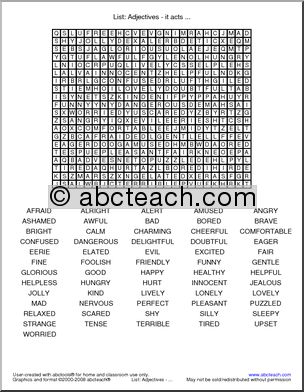 Word Search: Adjectives – it acts