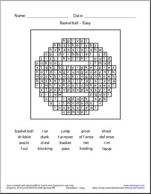Word Search: Basketball Terminology (easy)