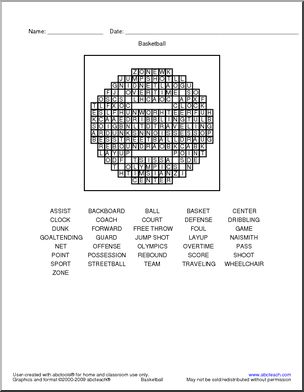 Word Search: Basketball Vocabulary