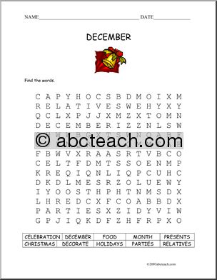 Word Search by Month: December