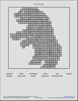 Word Search: Forest Animals