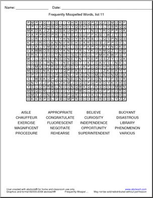 Frequently Misspelled Words (list 11) Word Search