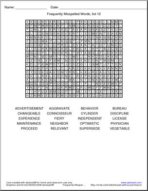 Frequently Misspelled Words (list 12) Word Search