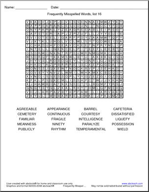 Frequently Misspelled Words (list 16) Word Search