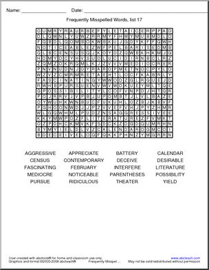 Frequently Misspelled Words (list 17) Word Search