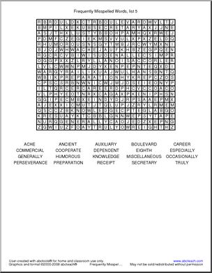 Frequently Misspelled Words (list 5) Word Search
