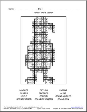 Word Search: Family Words (penguin shape)