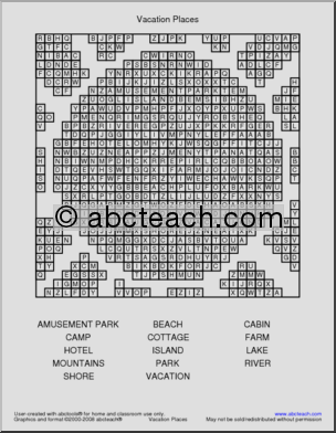 Word Search: Vacation Places
