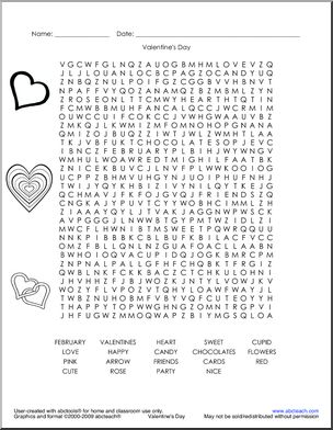 Word Search: Valentine’s  Day  (upper el/middle)
