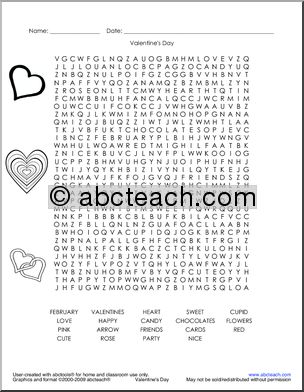 Word Search: Valentine’s  Day  (upper el/middle)