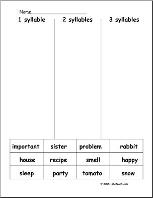 Syllables (primary) Word Sort