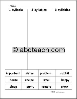 Syllables (primary) Word Sort