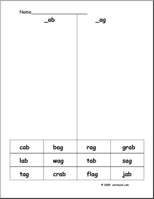 Phonics & Spelling (_ab/_ag)’ Word Sort
