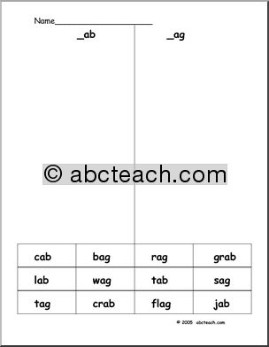 Phonics & Spelling (_ab/_ag)’ Word Sort