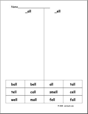 Phonics & Spelling (_all/_ell)’ Word Sort