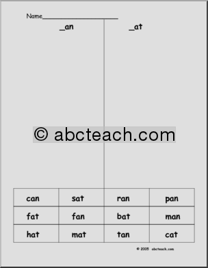 Phonics & Spelling (_an/_at)’ Word Sort