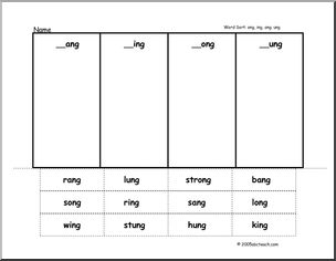 Phonics & Spelling (_ang/_ing/_ong/_ung)' Word Sort I abcteach.com